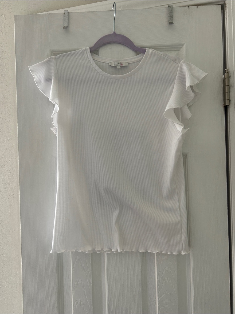 Women’s White Short Sleeve Ruffle Tee